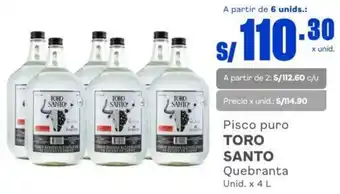 Makro Pisco puro TORO SANTO Quebranta Unid. x 4 L oferta