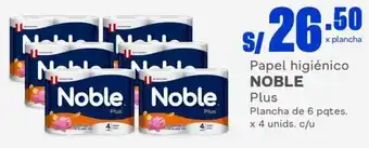 Makro Papel higiénico NOBLE Plus Plancha de 6 pqtes. x 4 unids. c/u oferta