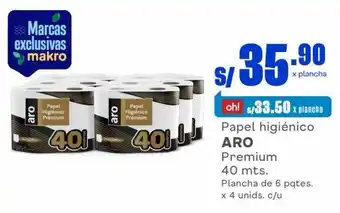 Makro Papel higiénico ARO Premium 40 mts. x 4 unids. c/u Plancha de 6 pqtes. oferta