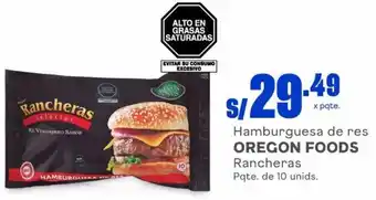 Makro Hamburguesa de res OREGON FOODS Rancheras Pqte. de 10 unids. oferta