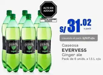 Makro Gaseosa EVERVESS Ginger ale Pack de 6 unids, x 1.5 L c/u oferta