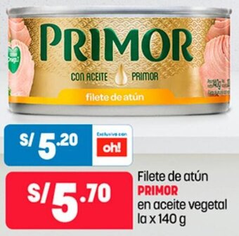 Plaza Vea Filete de atún PRIMOR en aceite vegetal la x 140 g oferta