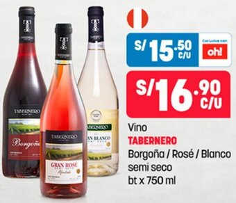 Plaza Vea Vino TABERNERO Borgoña/Rosé / Blanco semi seco bt x 750 ml oferta