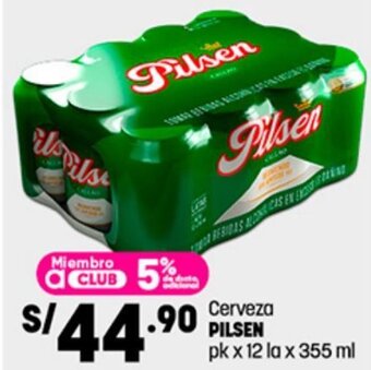Plaza Vea Cerveza PILSEN pk x 12 lax 355 ml oferta