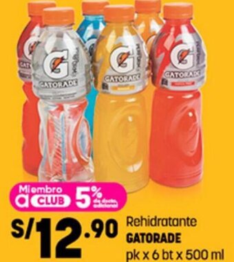 Plaza Vea Rehidratante GATORADE pk x 6 bt x 500 ml oferta