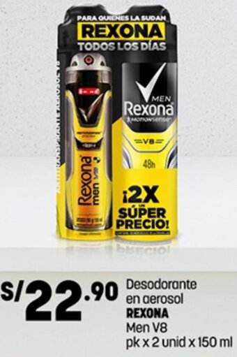 Plaza Vea Desodorante en aerosol REXONA Men V8 pk x 2 unid x 150 ml oferta