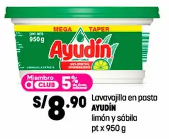Plaza Vea Lavavajilla en pasta AYUDIN limón y sábila pt x 950 g oferta