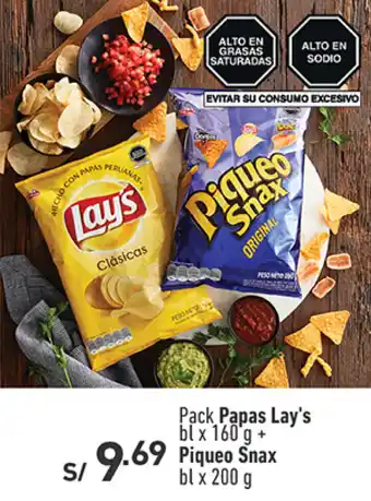 Plaza Vea Pack Papas Lay's bl x 160 g + Piqueo Snax bl x 200 g oferta