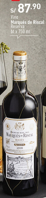 Plaza Vea Vino Marqués de Riscal Reserva bt x 750 ml oferta