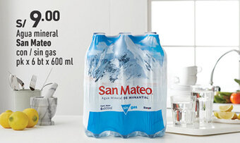 Plaza Vea Agua mineral San Mateo con / sin gas pk x 6 bt x 600 ml oferta