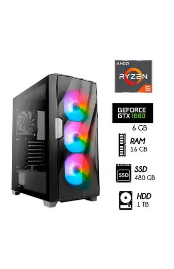 Tiendas EFE Computadora pc gamer ryzen 5-5th ram 16gb 1tb + ssd 480gb video gtx 1660 6gb case led oferta