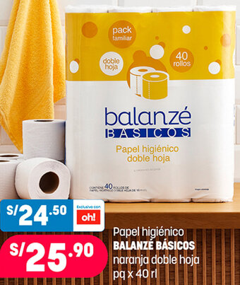 Plaza Vea Papel higiénico BALANZÉ BÁSICOS naranja doble hoja pq x 40 rl oferta