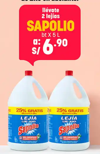Plaza Vea Ilévate 2 lejías SAPOLIO bt X 5 L oferta