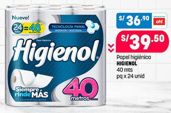 Plaza Vea Papel higiénico HIGIENOL 40 mts pq x 24 unid oferta