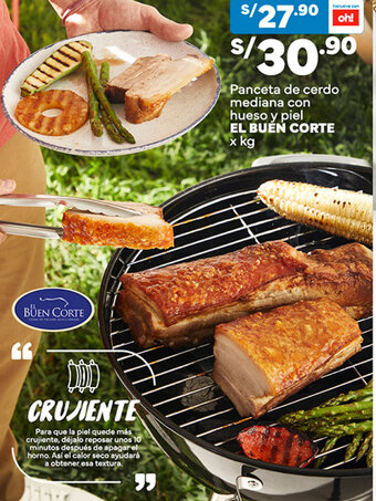 Plaza Vea Panceta de cerdo mediana con hueso y piel EL BUEN CORTE x kg oferta