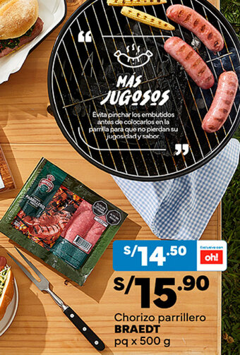 Plaza Vea Chorizo parrillero BRAEDT pq x 500 g oferta