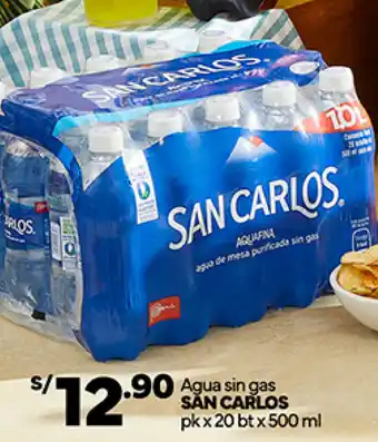 Plaza Vea Agua sin gas SAN CARLOS pk x 20 btx 500 ml oferta