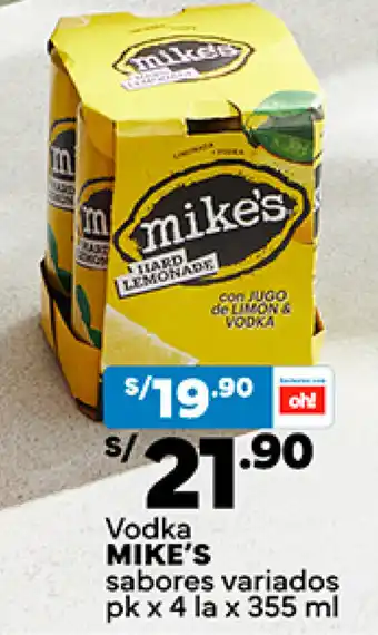 Plaza Vea Vodka MIKE'S sabores variados pk x 4 la x 355 ml oferta