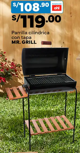 Plaza Vea Parrilla cilíndrica con tapa MR. GRILL oferta