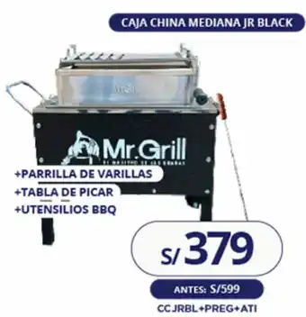 Tiendas EFE CAJA CHINA MEDIANA JR BLACK +PARRILLA DE VARILLAS +TABLA DE PICAR +UTENSILIOS BBQ oferta