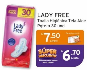 Mifarma LADY FREE Toalla Higiénica Tela Aloe Pqte. x 30 und oferta