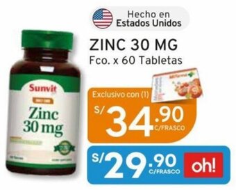 Mifarma ZINC 30 MG Fco. x 60 Tabletas oferta