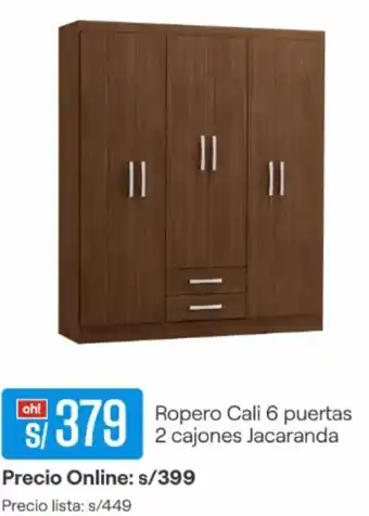 Promart Ropero Cali 6 puertas 2 cajones Jacaranda oferta