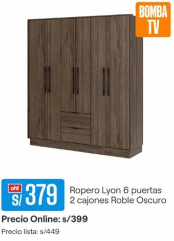 Promart Ropero Lyon 6 puertas 2 cajones Roble Oscuro oferta