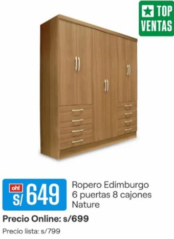 Promart Ropero Edimburgo 6 puertas 8 cajones Nature oferta