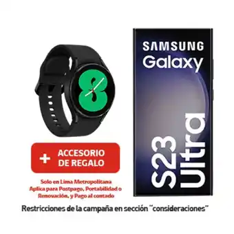 Claro Galaxy s23 ultra 512gb negro + watch 4 + portabilidad + postpago + plan max ilimitado 69.90 p oferta