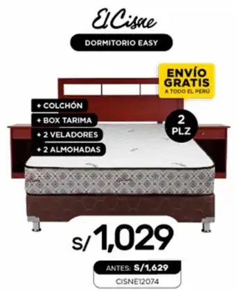 El Cisne DORMITORIO EASY + COLCHÓN + BOX TARIMA +2 VELADORES +2 ALMOHADAS 2plz