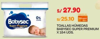 Wong TOALLAS HÚMEDAS BABYSEC SUPER PREMIUM X 184 UDS. oferta