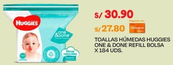 Wong TOALLAS HÚMEDAS HUGGIES ONE & DONE REFILL BOLSA X 184 UDS. oferta