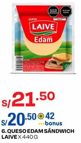 Wong QUESO EDAM SANDWICH LAIVEX 440 G oferta