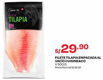 Wong FILETE TILAPIA EMPACADA AL VACÍO CUISINE&CO x 500g oferta