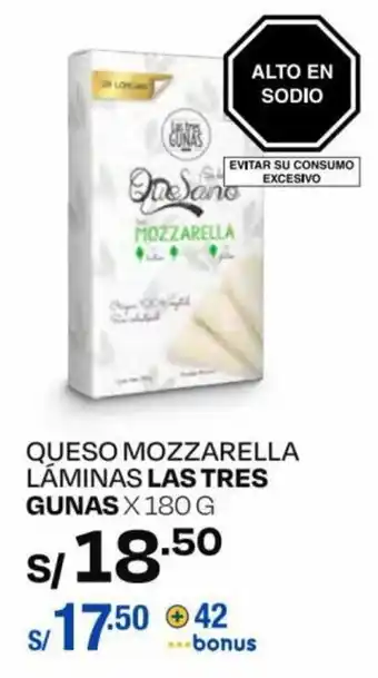 Wong QUESO MOZZARELLA LÁMINAS LAS TRES GUNAS X 180 G oferta