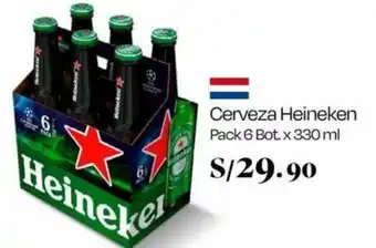 Wong Cerveza Heineken Pack 6 Bot. x 330 ml oferta