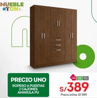 Tottus PRECIO UNO ROPERO 6 PUERTAS 2 CAJONES AMARULA PU oferta