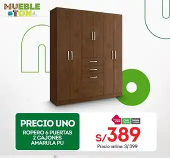 Tottus PRECIO UNO ROPERO 6 PUERTAS 2 CAJONES AMARULA PU oferta