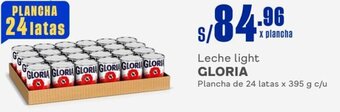 Makro Leche light GLORIA Plancha de 24 latas x 395 g c/u oferta