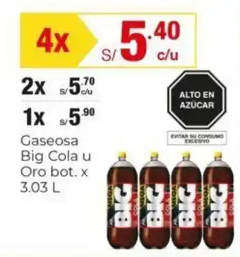 Metro Gaseosa Big Cola u Oro bot. x 3.03 L x 4 oferta