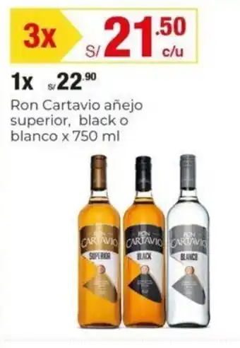 Metro Ron Cartavio añejo superior, black o blanco x 750 ml x 3 oferta