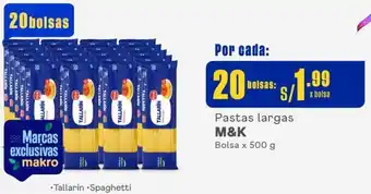 Makro Pastas largas M&K 20 Bolsas x 500 g oferta