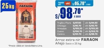 Makro Arroz extra nir FARAON Añejo Saco x 25 kg oferta