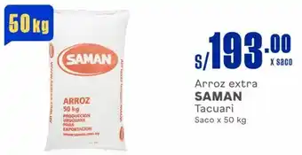 Arroz extra SAMAN Tacuari Saco x 50 kg