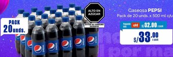 Makro Gaseosa PEPSI Pack de 20 unds. x 500 ml c/u oferta