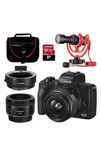 Tiendas EFE Cámara canon eos m50 mark ii con micrófono + lente ef-50mm + memoria micro sd 64gb + adaptador de montura ef-eos m + estuche oferta