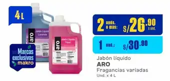 Makro Jabón líquido ARO Fragancias variadas Und. x 4 L x 2 unds. o mas oferta