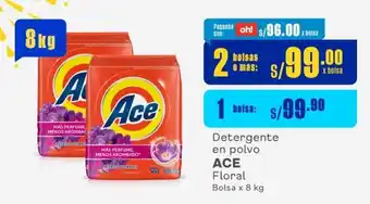 Makro Detergente en polvo ACE Floral Bolsa x 8 kg x 2 bolsas o mas oferta