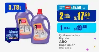 Makro Quitamanchas líquido ARO Ropa color Und. 3.78 L x 2 unds. o mas oferta